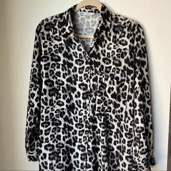 LIKE NEW Zara Animal Print Black & White Shirt Long Sleeve button down formal - Picture 1 of 6